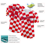 Custom White Fire Red-US Navy Blue Croatia Plaid Performance T-Shirt