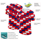 Custom White Fire Red-US Navy Blue Croatia Plaid Performance T-Shirt