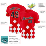 Custom Red Black-White Croatia Rhombus Performance T-Shirt