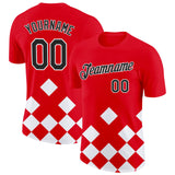 Custom Red Black-White Croatia Rhombus Performance T-Shirt