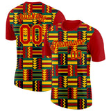 Custom Red Yellow Kelly Green-Black Ghana Geometric Performance T-Shirt