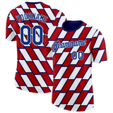 Custom Red Royal Blue-White Norway Geometric Performance T-Shirt