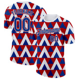 Custom Royal White-Red Norway Geometric Performance T-Shirt