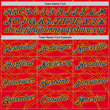 Custom Red Royal-Gold Spain Geometric Net Performance T-Shirt
