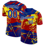Custom Royal Red Yellow-White Spain Splash Performance T-Shirt