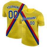 Custom Yellow Royal Red-White Spain Wave Stripe Performance T-Shirt