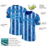 Custom Blue Sky Blue-Royal Uruguay Stripe Performance T-Shirt