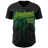 Custom Black Kelly Green-Yellow 3D Pattern Design Dripping Splatter Paint Authentic Baseball Jersey