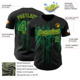 Custom Black Kelly Green-Yellow 3D Pattern Design Dripping Splatter Paint Authentic Baseball Jersey