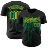 Custom Black Kelly Green-Yellow 3D Pattern Design Dripping Splatter Paint Authentic Baseball Jersey