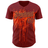 Custom Crimson Old Gold Orange 3D Pattern Design Dripping Splatter Paint Authentic Baseball Jersey