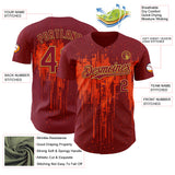 Custom Crimson Old Gold Orange 3D Pattern Design Dripping Splatter Paint Authentic Baseball Jersey