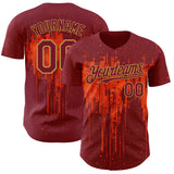 Custom Crimson Old Gold Orange 3D Pattern Design Dripping Splatter Paint Authentic Baseball Jersey
