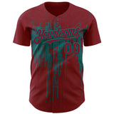 Custom Crimson Teal 3D Pattern Design Dripping Splatter Paint Authentic Baseball Jersey