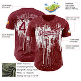 Custom Crimson White 3D Pattern Design Dripping Splatter Paint Authentic Baseball Jersey