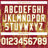 Custom Crimson White-Old Gold 3D Pattern Design Dripping Splatter Paint Authentic Baseball Jersey
