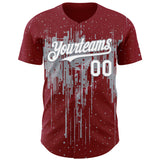 Custom Crimson White-Gray 3D Pattern Design Dripping Splatter Paint Authentic Baseball Jersey