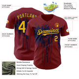 Custom Crimson Gold-Navy 3D Pattern Design Dripping Splatter Paint Authentic Baseball Jersey