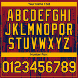 Custom Crimson Gold-Navy 3D Pattern Design Dripping Splatter Paint Authentic Baseball Jersey