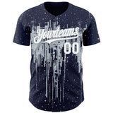 Custom Navy White-Silver 3D Pattern Design Dripping Splatter Paint Authentic Baseball Jersey