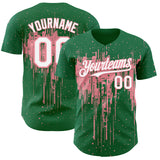 Custom Kelly Green White-Medium Pink 3D Pattern Design Dripping Splatter Paint Authentic Baseball Jersey