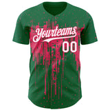 Custom Kelly Green White-Neon Pink 3D Pattern Design Dripping Splatter Paint Authentic Baseball Jersey