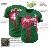 Custom Kelly Green White-Neon Pink 3D Pattern Design Dripping Splatter Paint Authentic Baseball Jersey