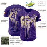 Custom Purple Cream 3D Pattern Design Dripping Splatter Paint Authentic Baseball Jersey