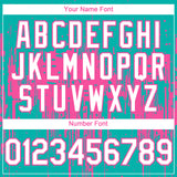 Custom Aqua White-Pink 3D Pattern Design Dripping Splatter Paint Authentic Baseball Jersey