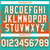 Custom Aqua White-Orange 3D Pattern Design Dripping Splatter Paint Authentic Baseball Jersey