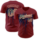 Custom Crimson Vintage USA Flag Cream-Navy 3D Pattern Design Dripping Splatter Paint Authentic Baseball Jersey