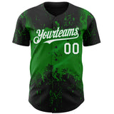 Custom Black White-Grass Green 3D Pattern Design Abstract Splatter Grunge Paint Authentic Baseball Jersey