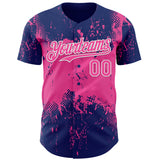 Custom Royal Pink-White 3D Pattern Design Abstract Splatter Grunge Paint Authentic Baseball Jersey