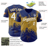 Custom Royal White-Old Gold 3D Pattern Design Abstract Splatter Grunge Paint Authentic Baseball Jersey