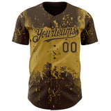 Custom Brown Old Gold 3D Pattern Design Abstract Splatter Grunge Paint Authentic Baseball Jersey