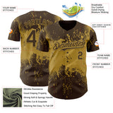 Custom Brown Old Gold 3D Pattern Design Abstract Splatter Grunge Paint Authentic Baseball Jersey