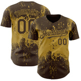 Custom Brown Old Gold 3D Pattern Design Abstract Splatter Grunge Paint Authentic Baseball Jersey