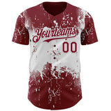 Custom Crimson White 3D Pattern Design Abstract Splatter Grunge Paint Authentic Baseball Jersey