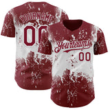 Custom Crimson White 3D Pattern Design Abstract Splatter Grunge Paint Authentic Baseball Jersey