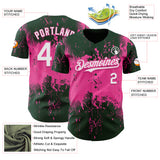 Custom Green White-Pink 3D Pattern Design Abstract Splatter Grunge Paint Authentic Baseball Jersey