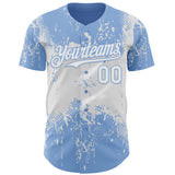 Custom Light Blue White 3D Pattern Design Abstract Splatter Grunge Paint Authentic Baseball Jersey