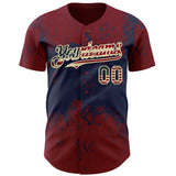 Custom Crimson Vintage USA Flag Navy-Cream 3D Pattern Design Abstract Splatter Grunge Paint Authentic Baseball Jersey