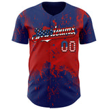 Custom Royal USA Flag Red-Black 3D Pattern Design Abstract Splatter Grunge Paint Authentic Baseball Jersey
