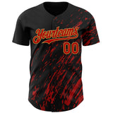 Custom Black Red-Old Gold 3D Pattern Design Paint Stroke Grunge Streak Authentic Baseball Jersey