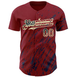 Custom Crimson Vintage USA Flag Navy-Cream 3D Pattern Design Paint Stroke Grunge Streak Authentic Baseball Jersey