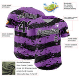 Custom Medium Purple Black-White 3D Pattern Design Paint Splash Stripe Authentic Baseball Jersey