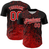 Custom Black Red-White 3D Pattern Design Abstract Fragment Splatter Authentic Baseball Jersey