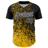 Custom Black Yellow-White 3D Pattern Design Abstract Fragment Splatter Authentic Baseball Jersey