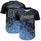 Custom Black Light Blue-White 3D Pattern Design Abstract Fragment Splatter Authentic Baseball Jersey