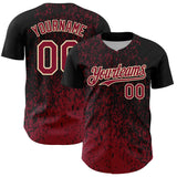Custom Black Crimson-Cream 3D Pattern Design Abstract Fragment Splatter Authentic Baseball Jersey